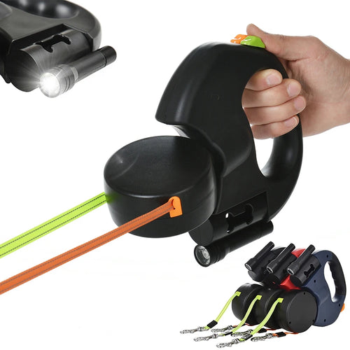 Pawaroo 3 m Dual Retractable Dog Leash | Reflective No-Tangle Lead with Lights