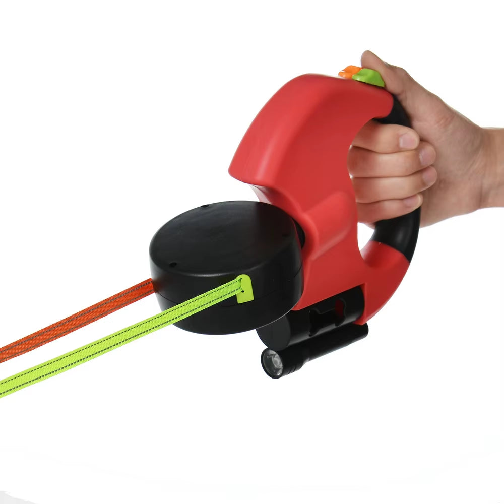 Pawaroo 3 m Dual Retractable Dog Leash | Reflective No-Tangle Lead with Lights