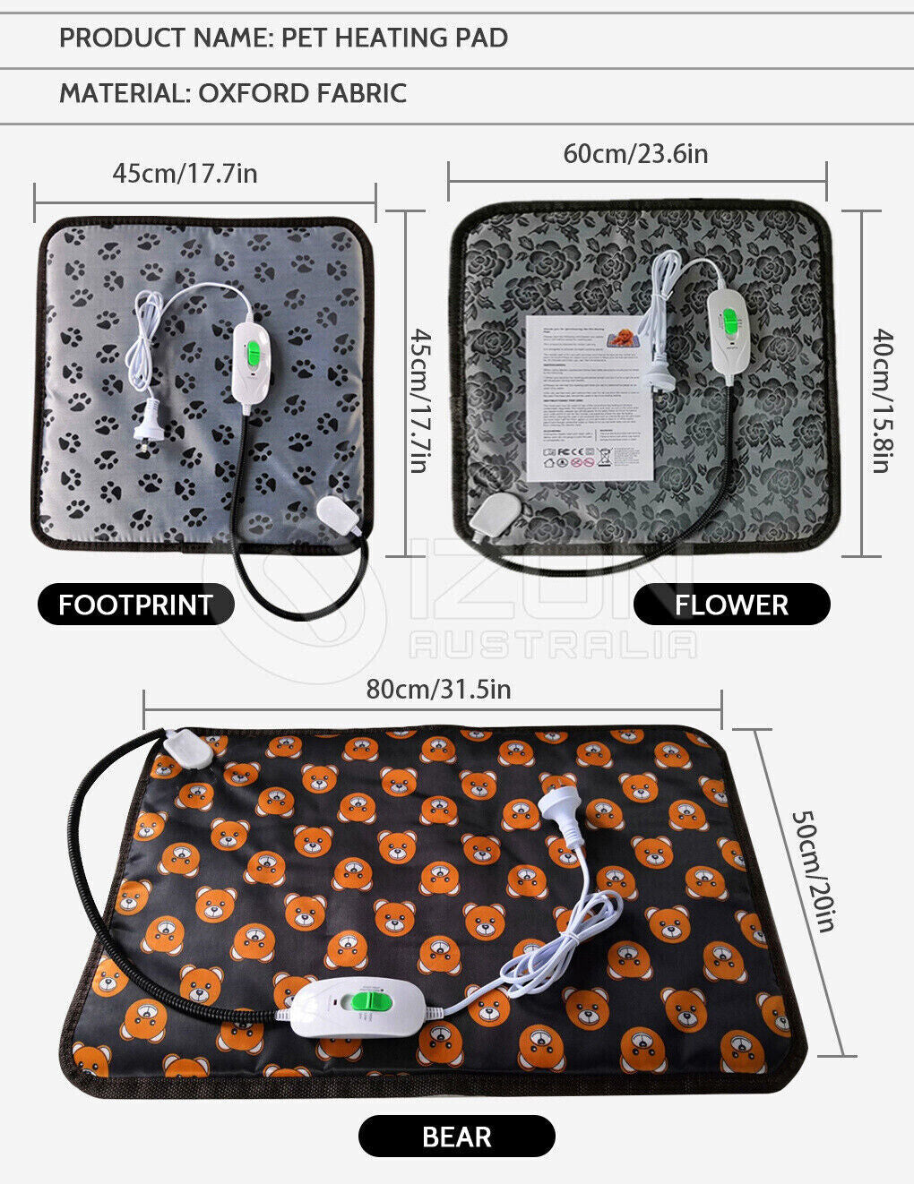 Pawaroo Electric Pet Heating Pad | 2 Heat Settings, Water-Resistant Mat with AU Plug