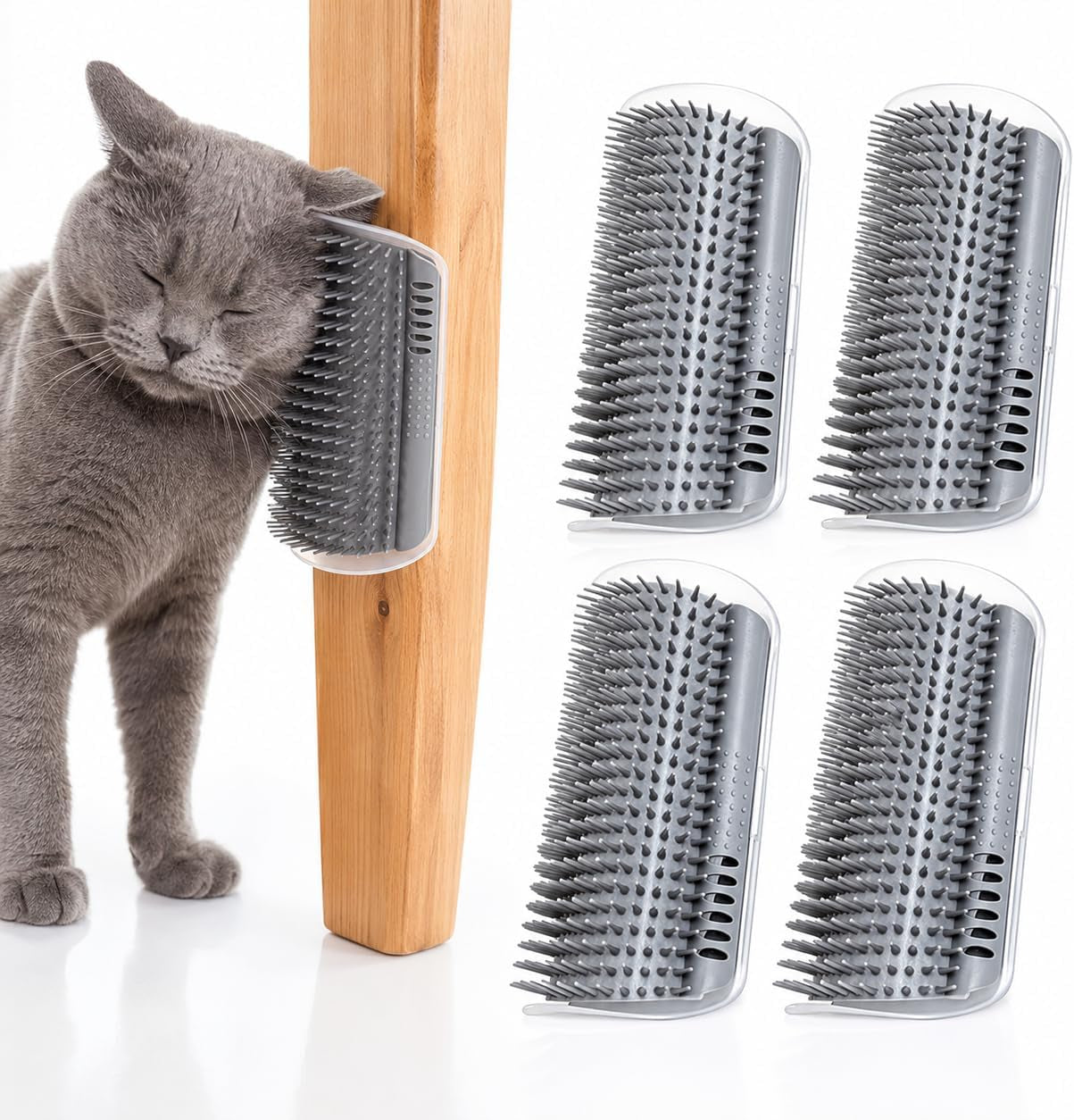 Pawaroo 4-Pack Cat Self-Grooming Corner Brushes | Massage Combs with Catnip