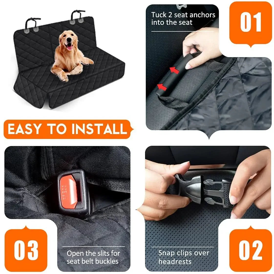 Pawaroo Waterproof Dog Car Seat Cover | Rear Seat Hammock & Travel Protector – Black