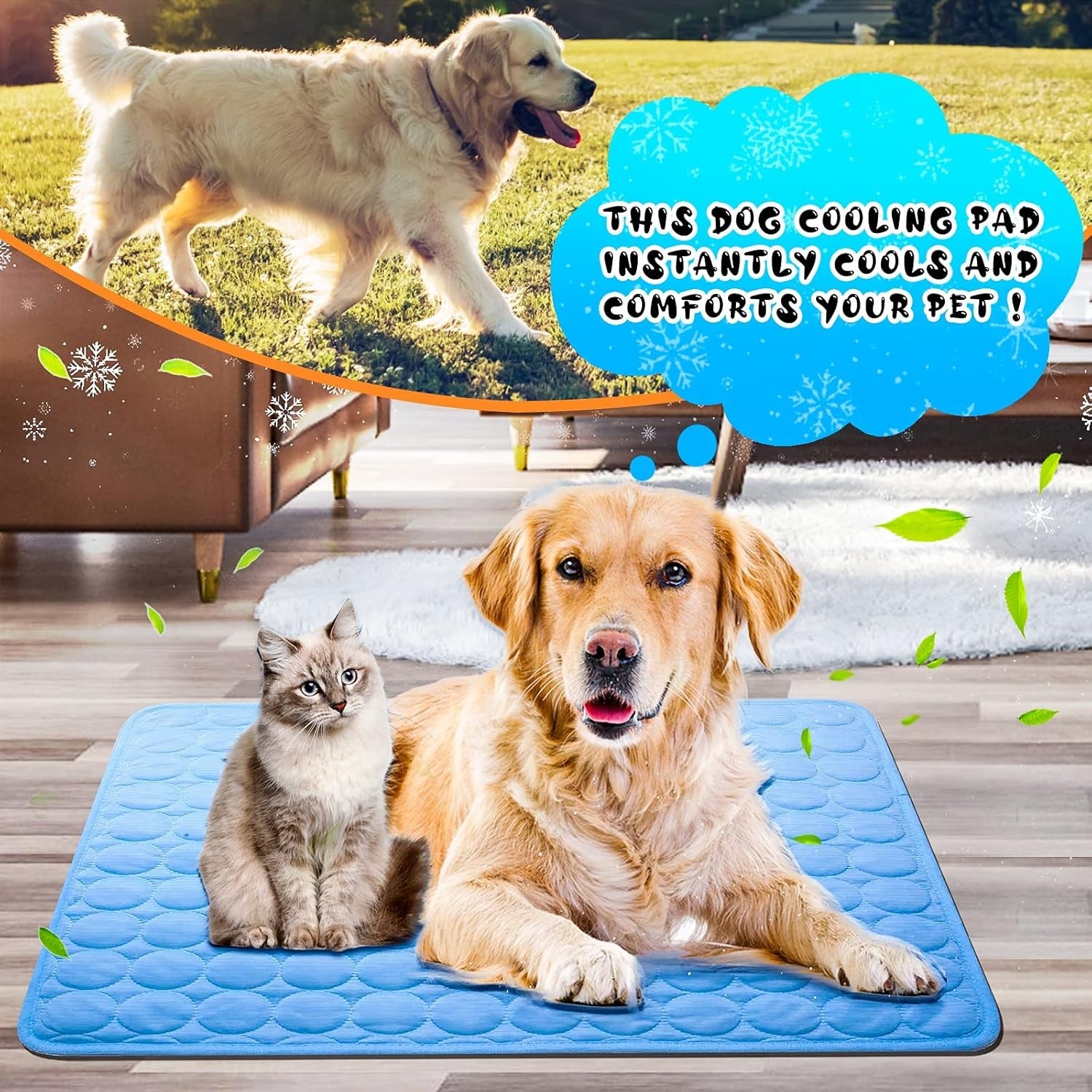 Pawaroo Cooling Mat for Dogs & Cats | 70 × 55 cm Washable Pet Chill Mat – Blue