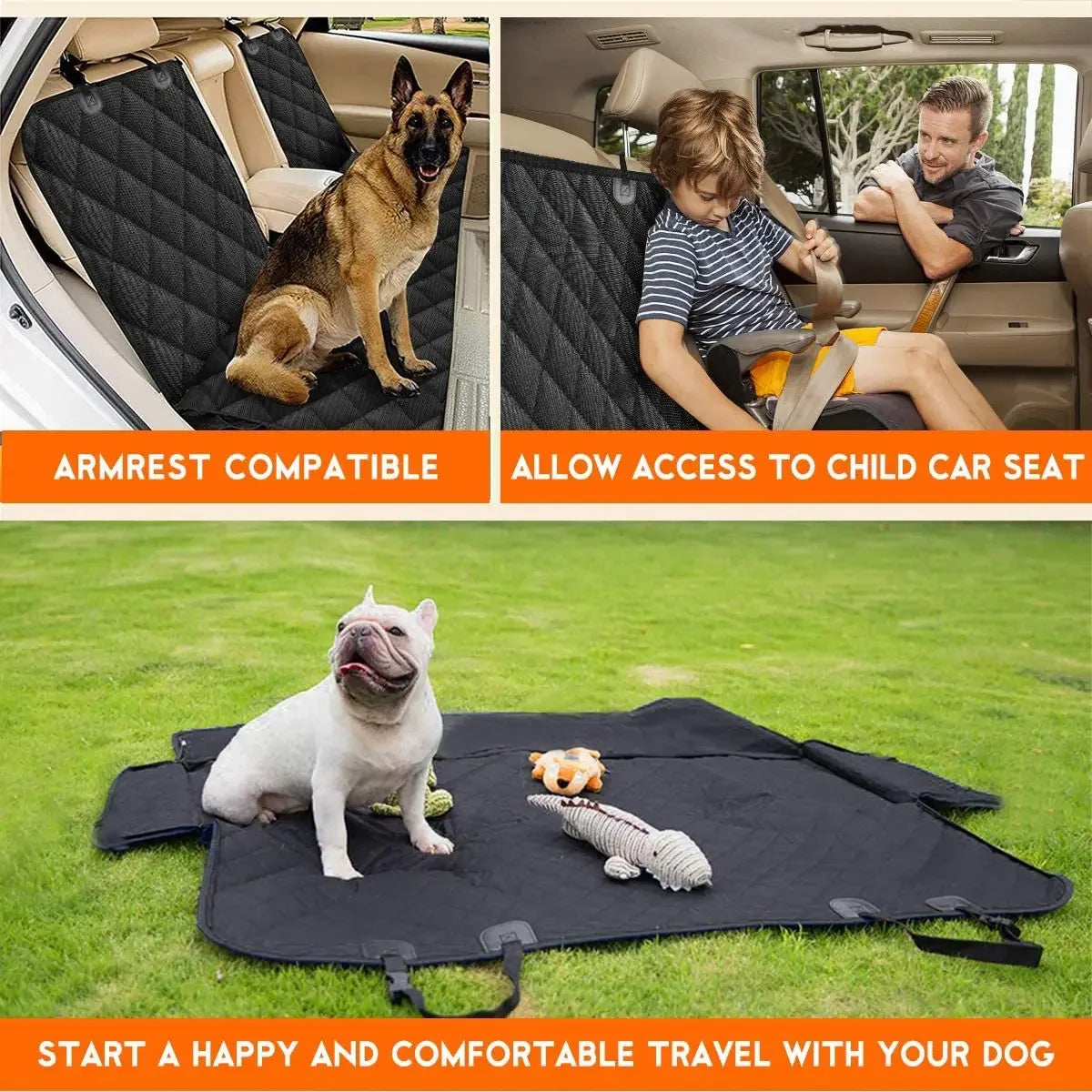 Pawaroo Waterproof Dog Car Seat Cover | Rear Seat Hammock & Travel Protector – Black