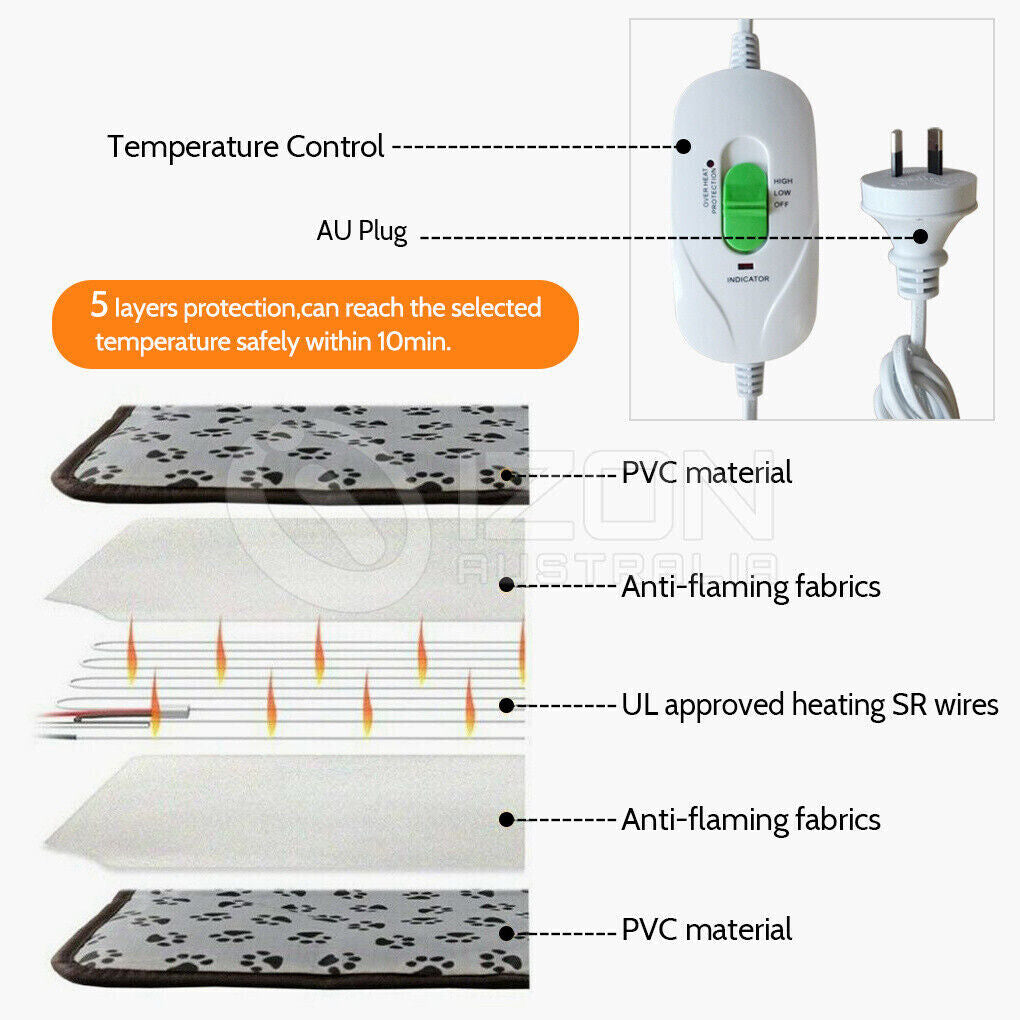 Pawaroo Electric Pet Heating Pad | 2 Heat Settings, Water-Resistant Mat with AU Plug