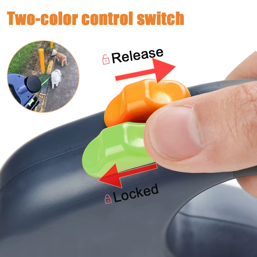 Pawaroo 3 m Dual Retractable Dog Leash | Reflective No-Tangle Lead with Lights