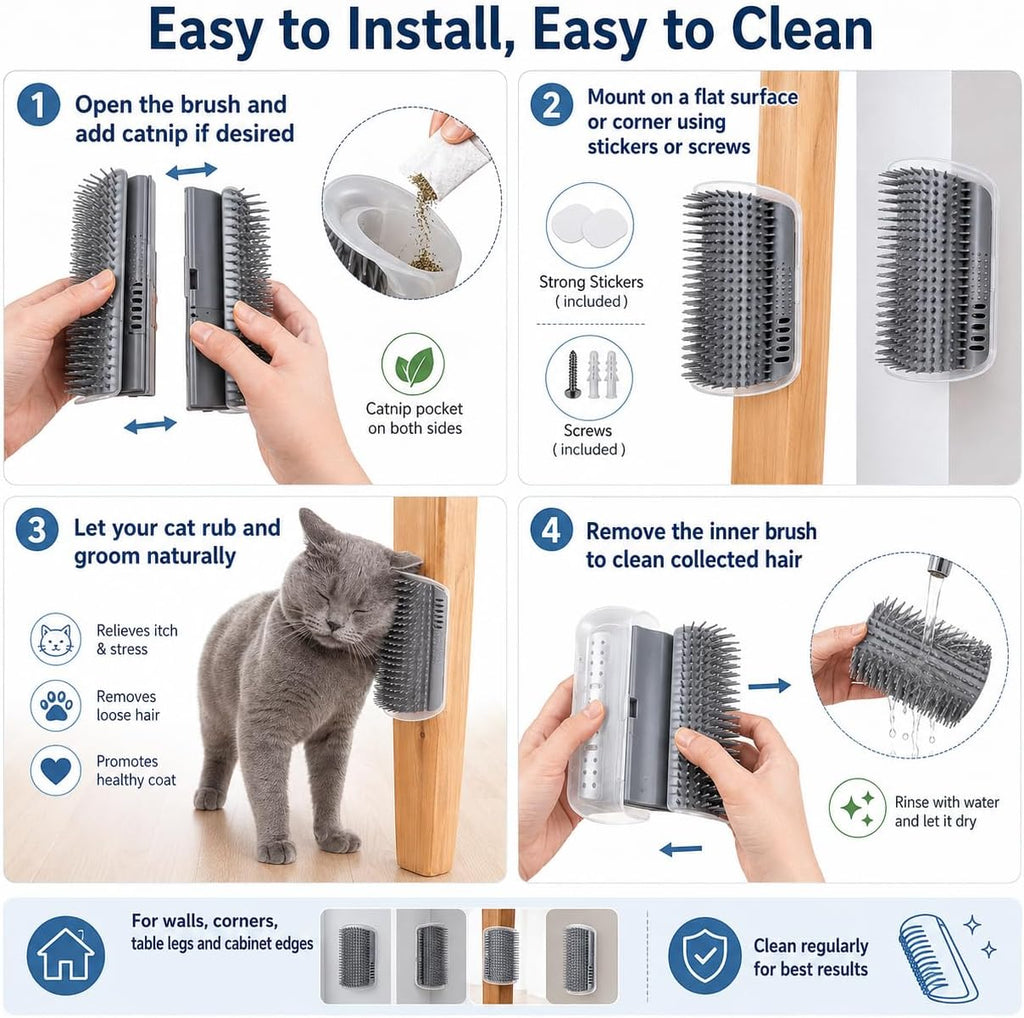 Pawaroo 4-Pack Cat Self-Grooming Corner Brushes | Massage Combs with Catnip