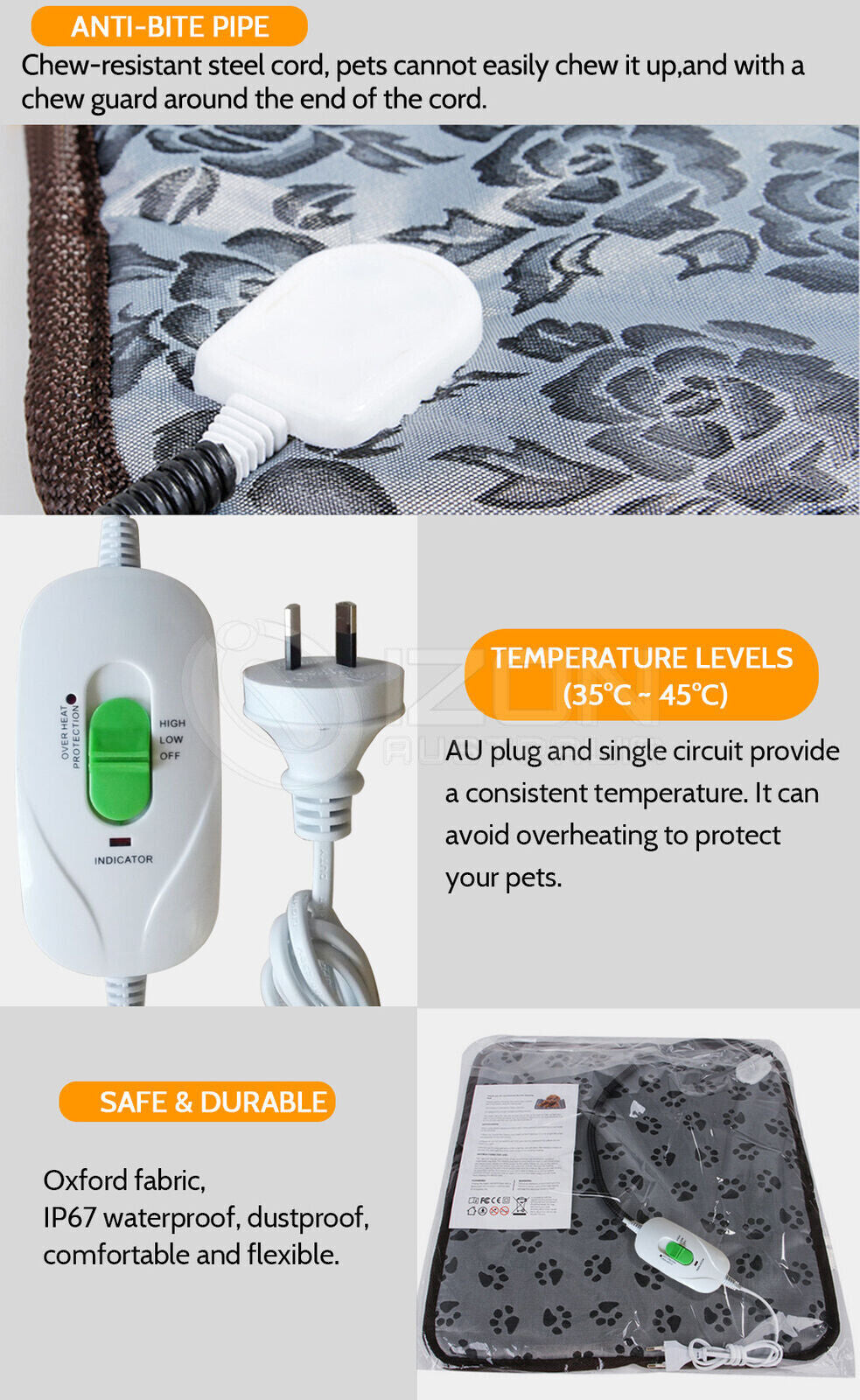 Pawaroo Electric Pet Heating Pad | 2 Heat Settings, Water-Resistant Mat with AU Plug