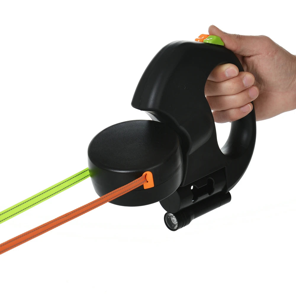 Pawaroo 3 m Dual Retractable Dog Leash | Reflective No-Tangle Lead with Lights
