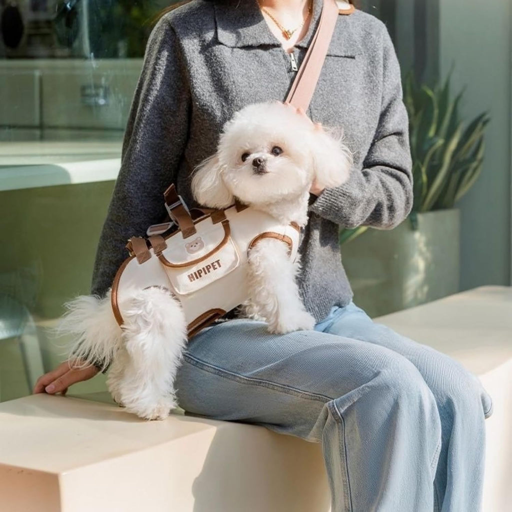 HIPIPET Dog Carrier Backpack, Portable Pet Shoulder Bag with Leash, for Small Dogs 1.8-8.2 Kg, Beige (Brown, S)