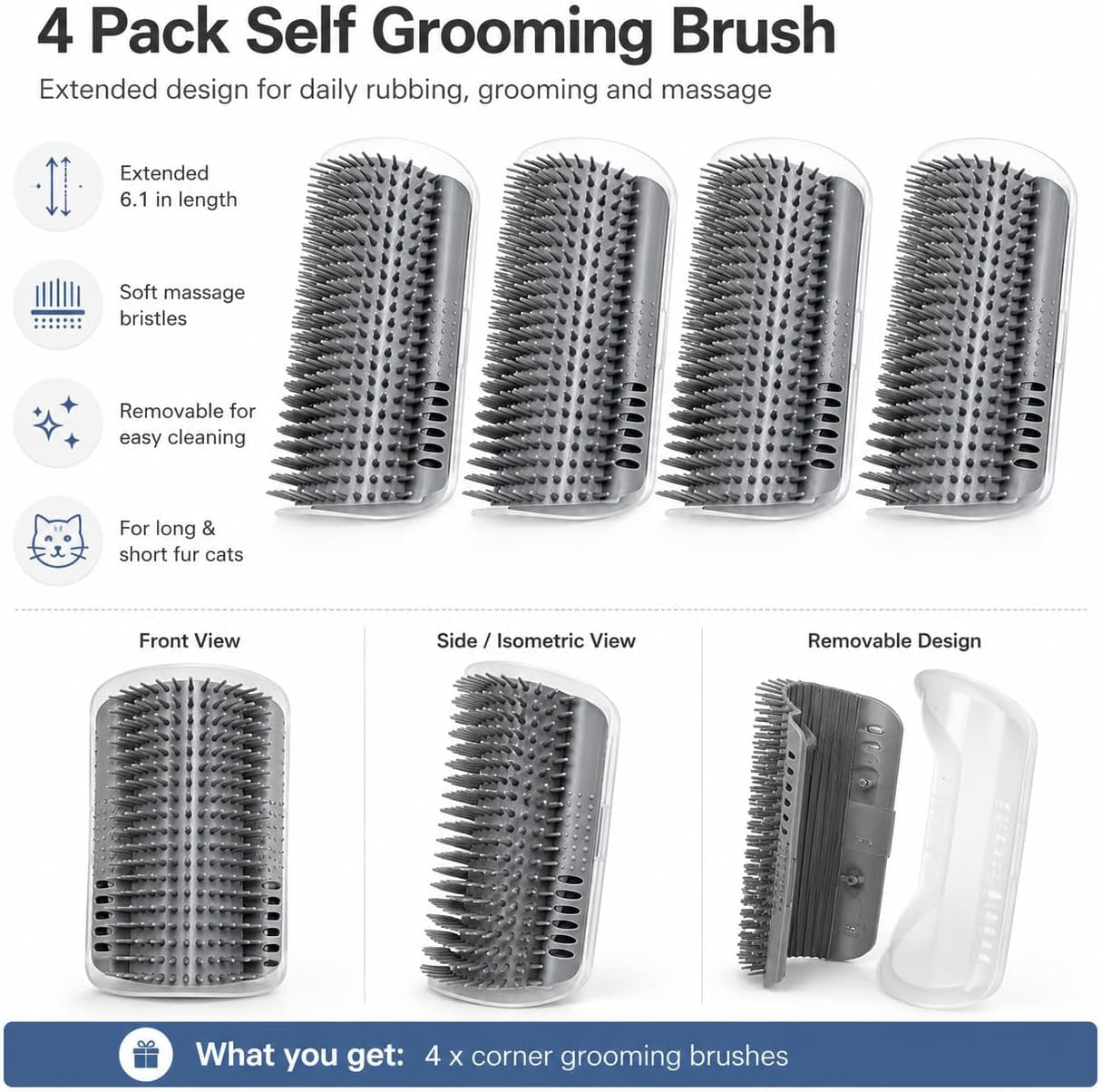 Pawaroo 4-Pack Cat Self-Grooming Corner Brushes | Massage Combs with Catnip